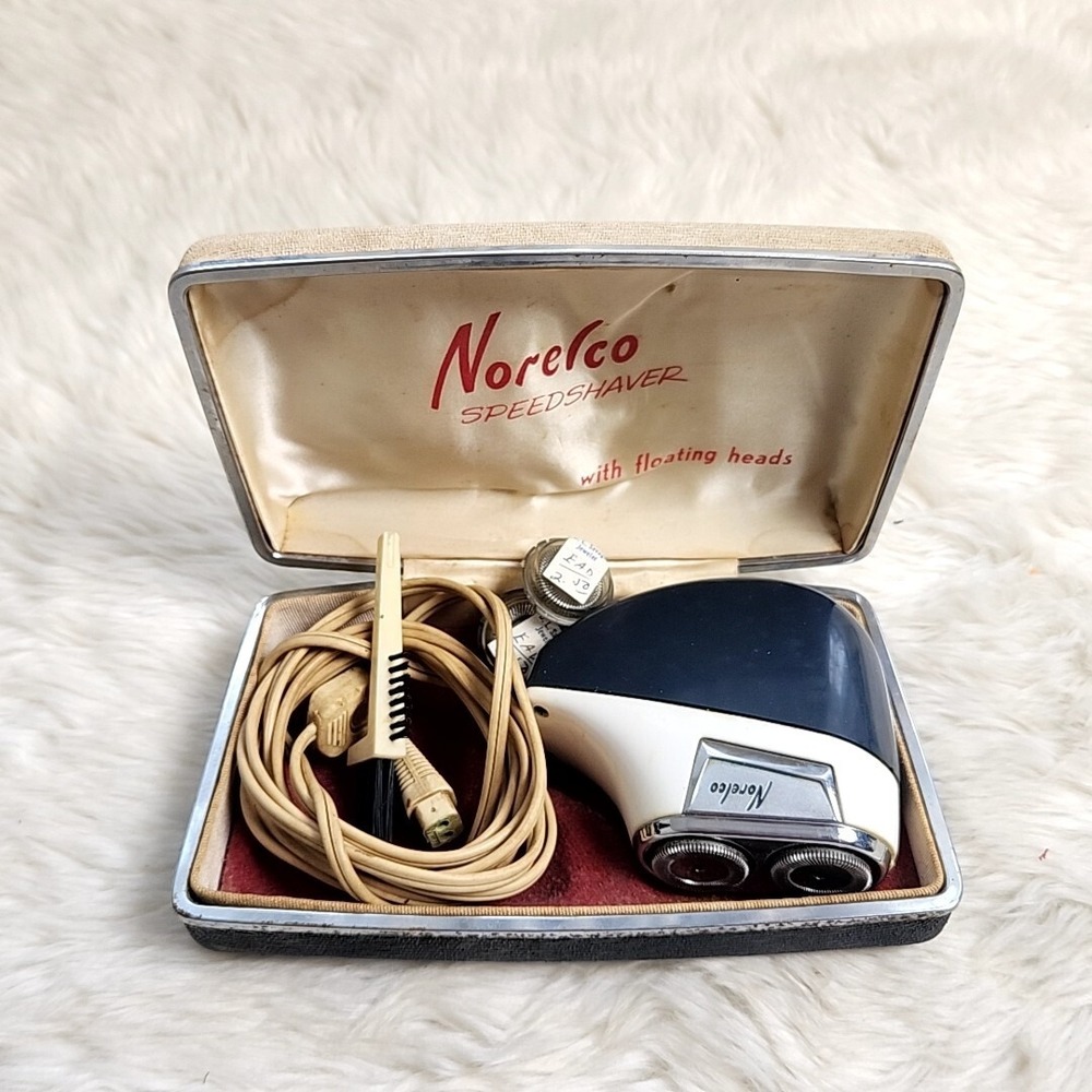 Norelco Speedshaver Electric Razor Mens Black Cream Vintage Floating Heads MCM